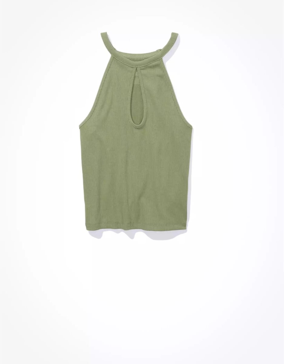 Debardeur American Eagle AE High Neck Cut-Out Halter Vert Olive Femme | SHY-89777898